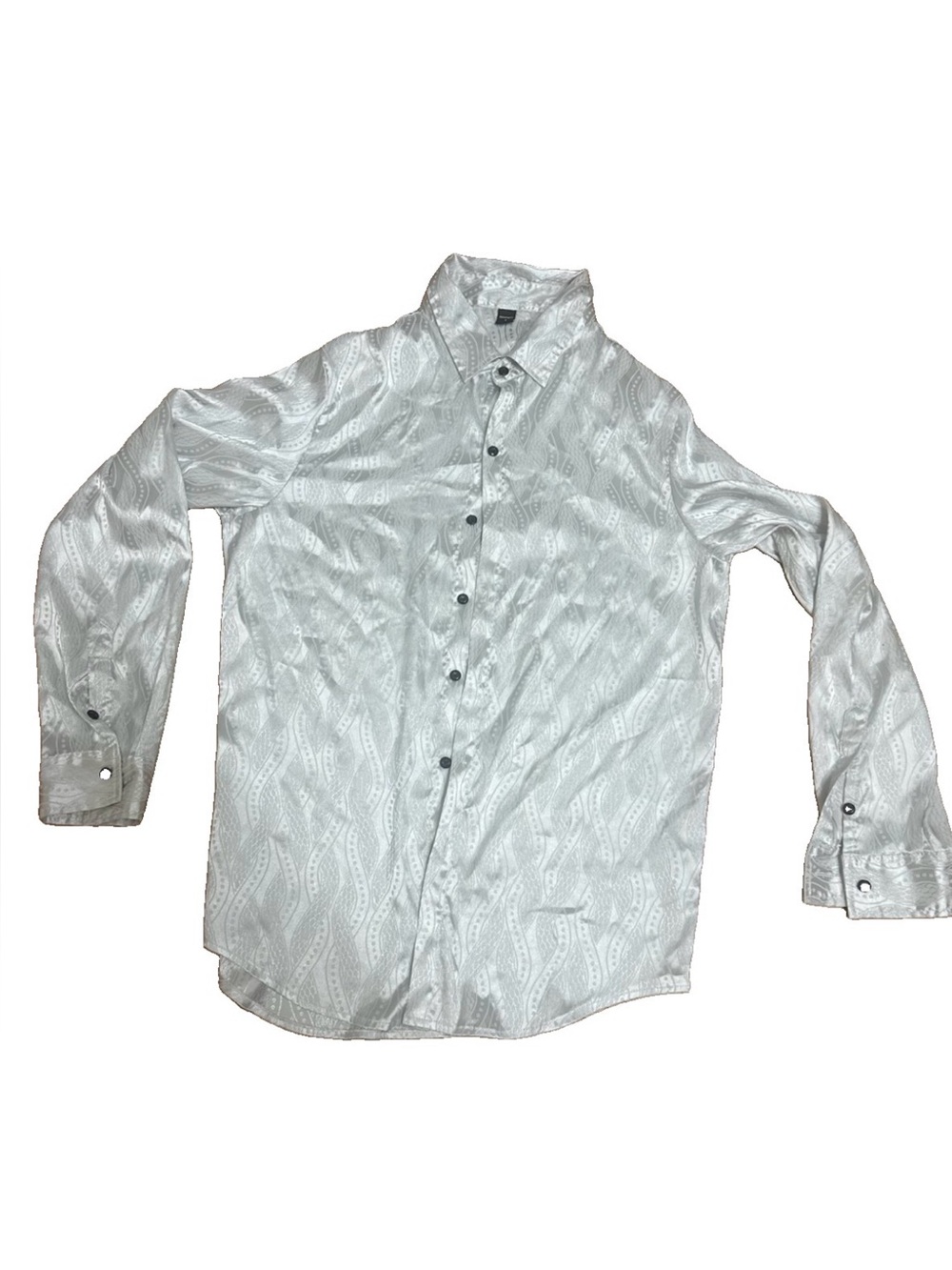 Men's White Patterned Long-Sleeve Dress Shirt